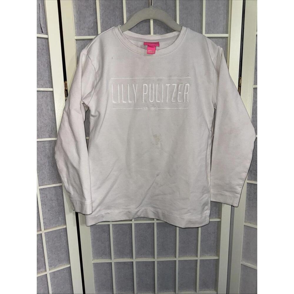 Lilly Pulitzer Girls Preppy Designer Play Minimalist Cream Sweatshirt Medium 6/7